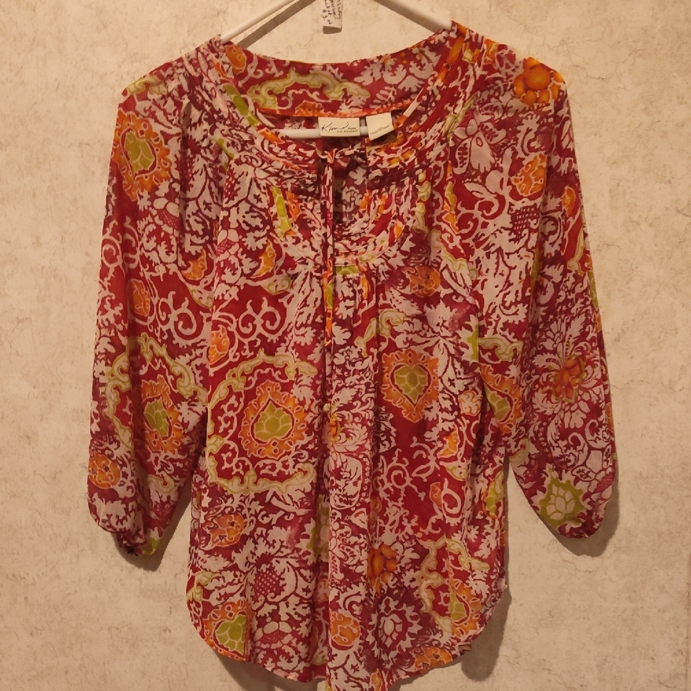 Floral Red and Green Women's Top